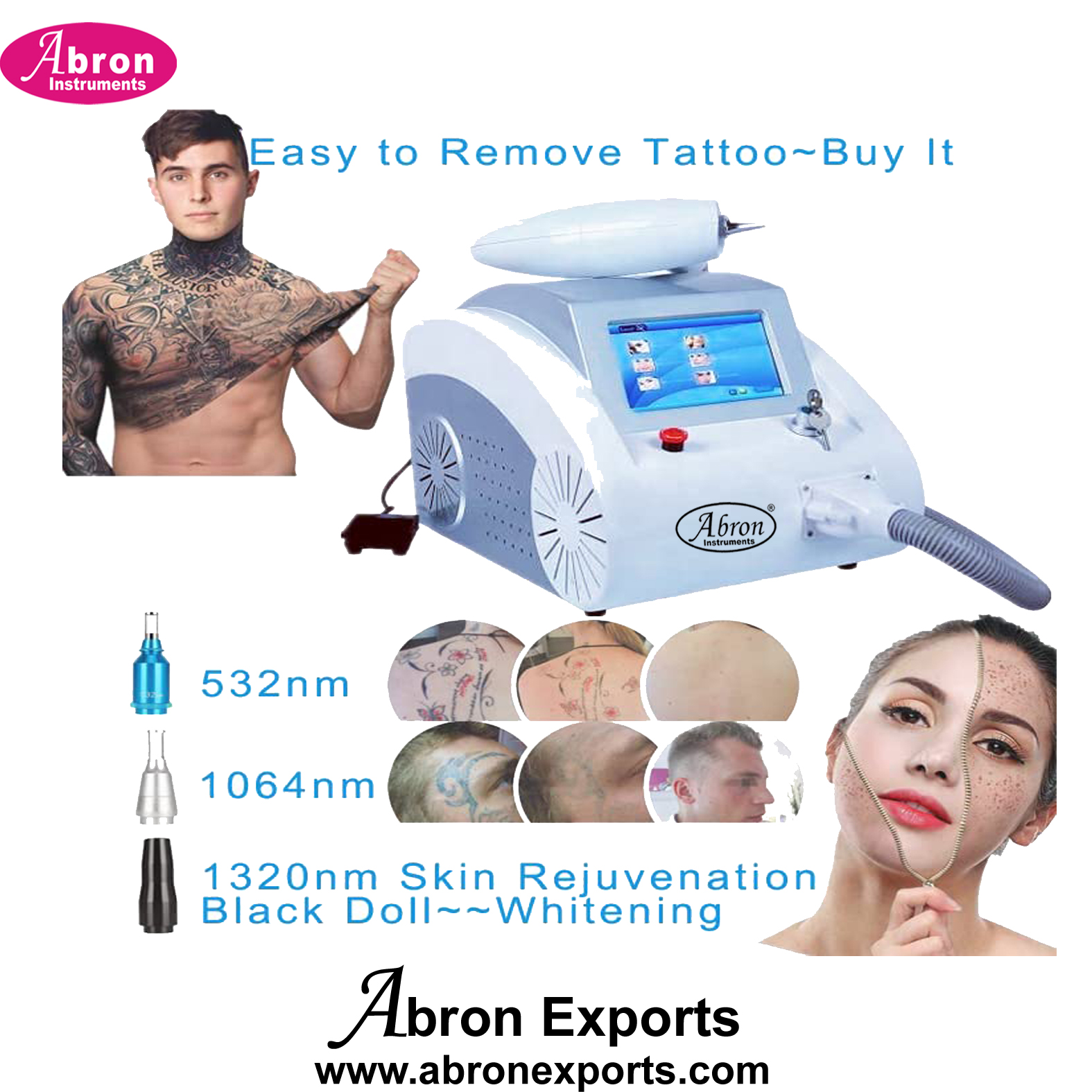 Laser Machine 500 Watt Tattoo Removal Carbon Peeling Skin Rejuvenation Black Dotts Facial Yag Abron ABM-2678M5H 